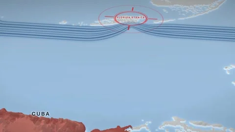 Florida Straits naval blockade map on a pale 3D terrain relief Stock Footage 344546895