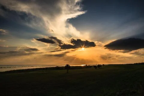 Florida Sunset Crepuscular Rays Cloudscape 스톡 사진