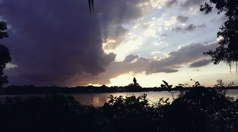 Florida Sunset God Rays over a the lake Stock Footage 41371000