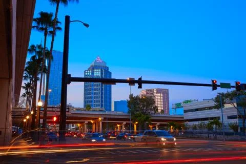 Florida Tampa skyline at sunset in US Stock Photos