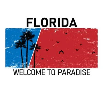 Florida text with palm trees vector illustration for t-shirt and other uses. Stock Illustration