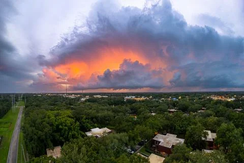 Florida thunderstorm. Dramatic supercell at sunset Stock Photos