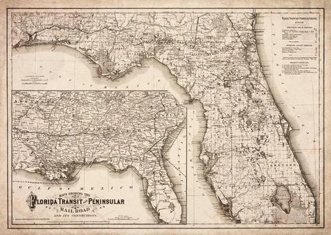 Florida Transit And Peninsular Rail Road And Its Connections 1882 Map Stock Illustration