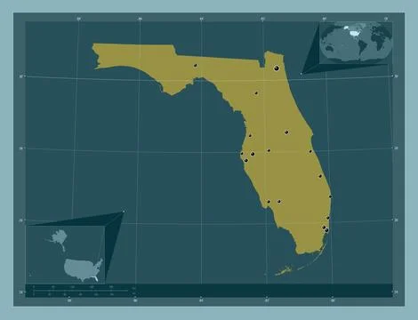 Florida, United States of America. Solid. Major cities Stock Illustration