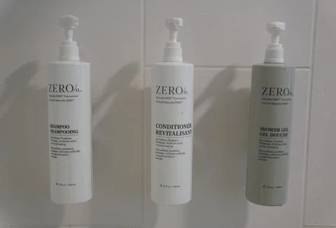 Florida, U.S.A - Jan 2, 2026 - ZERO/% shampoo, conditioner and shower gel w.. Stock Photos