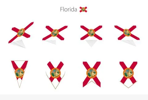 Florida US State flag collection, eight versions of Florida vector flags. Stock Illustration