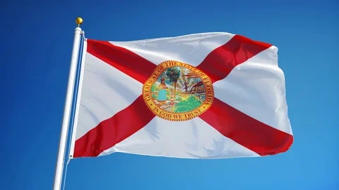 Florida (U.S. state) flag in slow motion seamlessly looped with alpha Stock Footage 70007349