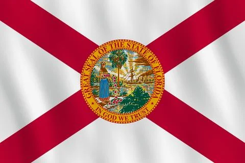 Florida US state flag with waving effect, official proportion. Stock Illustration