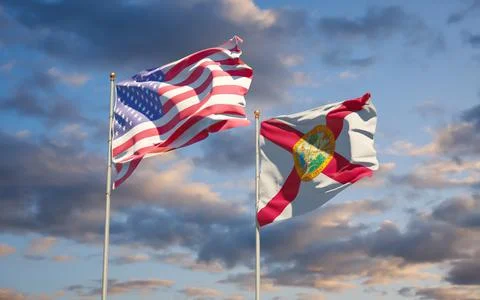 Florida US State Flags at sky background Stock Photos