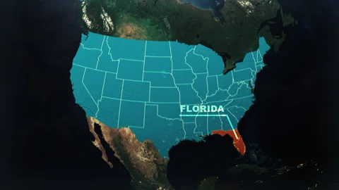 Florida US State Satellite Map Animation V2 Stock Footage 308504286