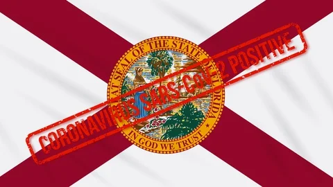 Florida US state swaying flag stamped with positive response to COVID-19, loop Stock Footage 130040274