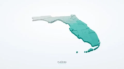 Florida USA 3D isometric state map with county borders rotating on a clean Stock Footage 340404511