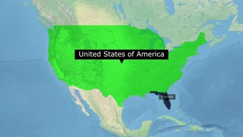 Florida USA Digital Map Animation with Animated Location Routes and Smooth Map Stock Footage 345717868