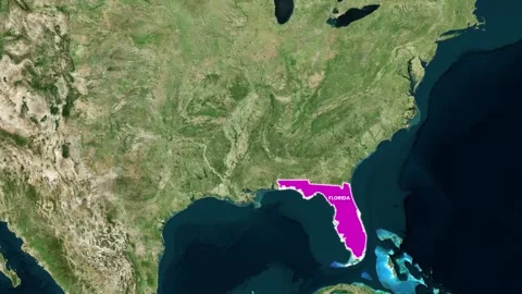 Florida USA Map Boundary Highlight Animation 4K Stock Footage 332886592