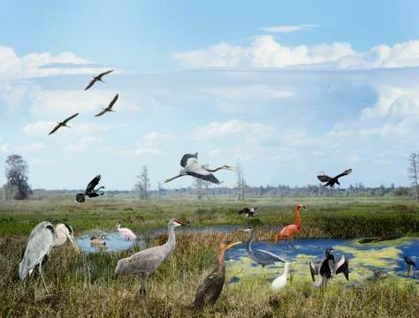 Florida wetlands collage Stock Illustration