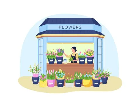 Florist kiosk 2D vector web banner, poster Stock Illustration