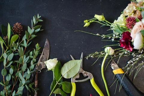 Florist tool on the table Stock Photos