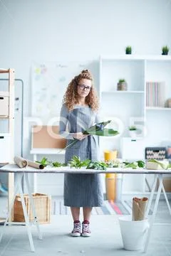 Florist by workplace Stock Photos