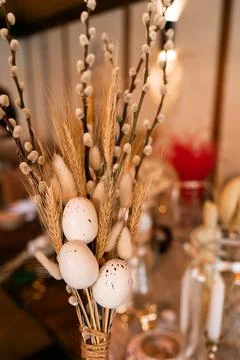 Florist workspace with tools and dried flowers on a wooden table, capturing the Stock Photos