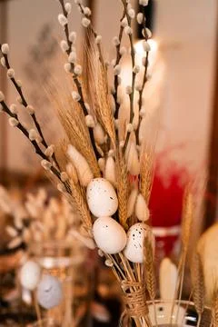 Florist workspace with tools and dried flowers on a wooden table, capturing the Stock Photos