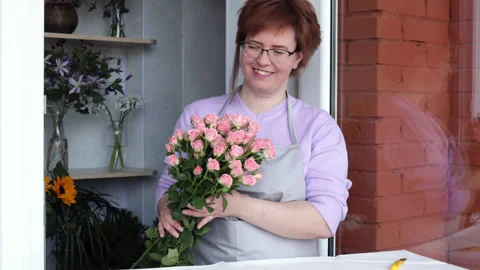 Floristry creating bouquet Stock Footage 188048480