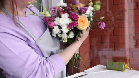 Floristry creating bouquet Stock Footage 188057548
