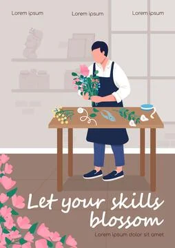 Floristry workshop poster flat vector template Stock Illustration