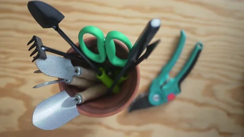 Florist's working tools, close-up. Business gardening. Professional devices for Stock Footage 172356428