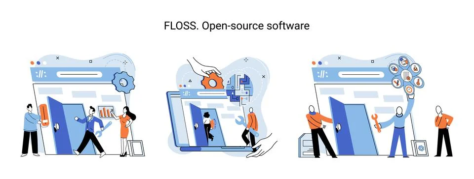 FLOSS open source software. Free product anyone can freely redistribute modify 스톡 일러스트