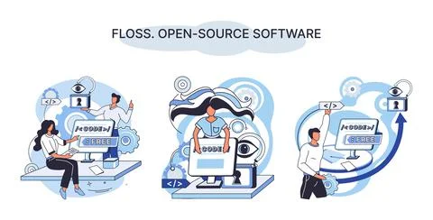 FLOSS open source software. Free product anyone can freely redistribute modify Stock Illustration