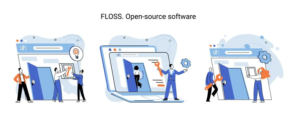 FLOSS open source software. Free product anyone can freely redistribute modify Stock Illustration