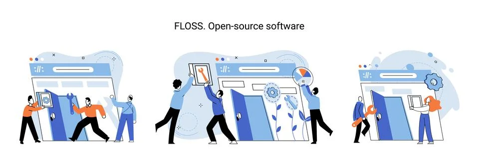 FLOSS open source software. Free product anyone can freely redistribute modify Stock Illustration