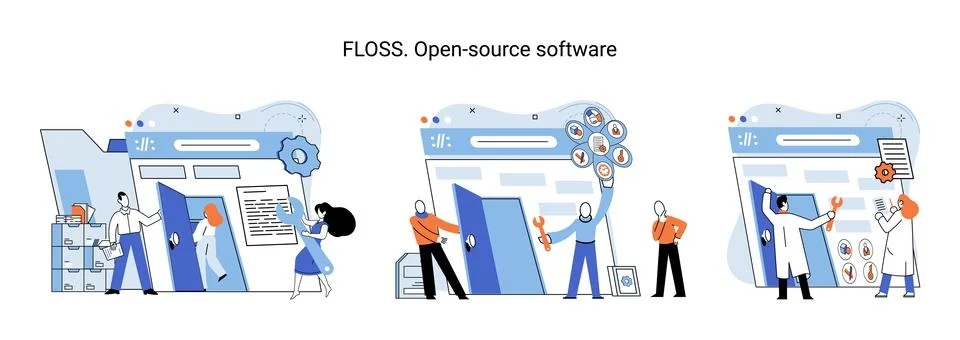FLOSS open source software. Free product anyone can freely redistribute modify Stock Illustration