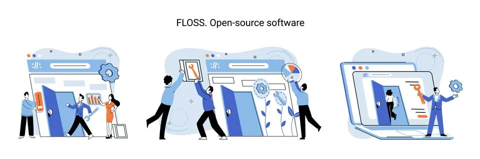 FLOSS open source software. Free product anyone can freely redistribute modify Stock Illustration