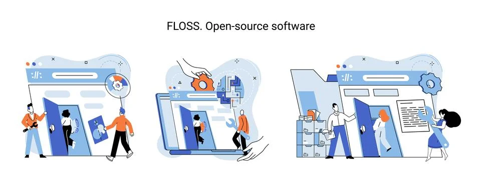 FLOSS open source software. Free product anyone can freely redistribute modify 스톡 일러스트