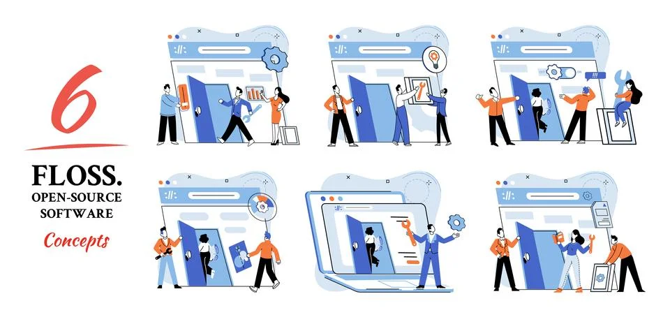 FLOSS open source software. Free product anyone can freely redistribute modify 스톡 일러스트