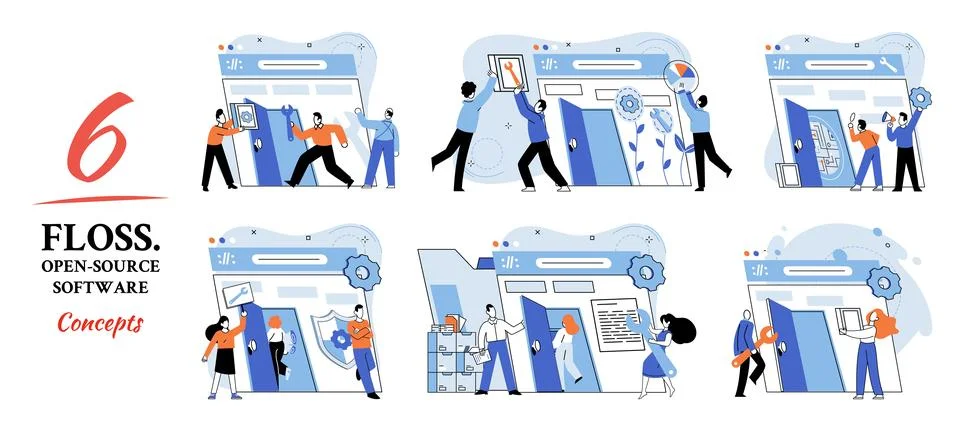 FLOSS open source software. Free product anyone can freely redistribute modify Stock Illustration