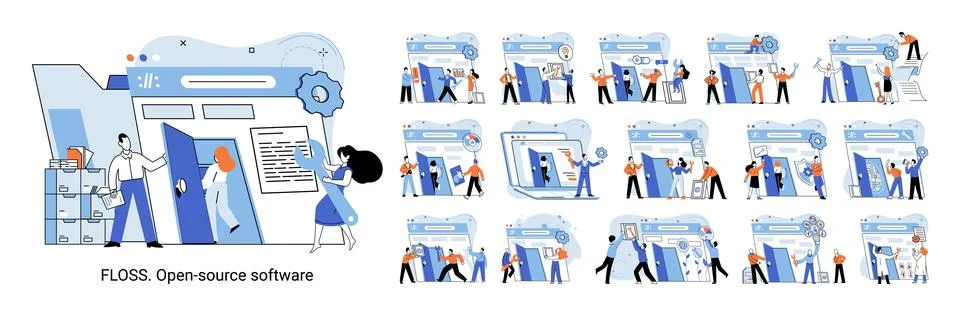 FLOSS open source software. Free product anyone can freely redistribute modify Stock Illustration