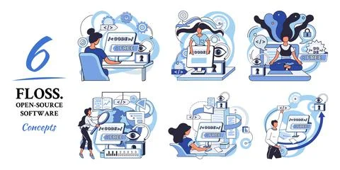 FLOSS open source software. Free product anyone can freely redistribute modify Stock Illustration