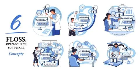 FLOSS open source software. Free product anyone can freely redistribute modify 스톡 일러스트