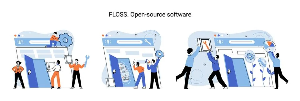 FLOSS open source software. Free product anyone can freely redistribute modify Stockillustratie