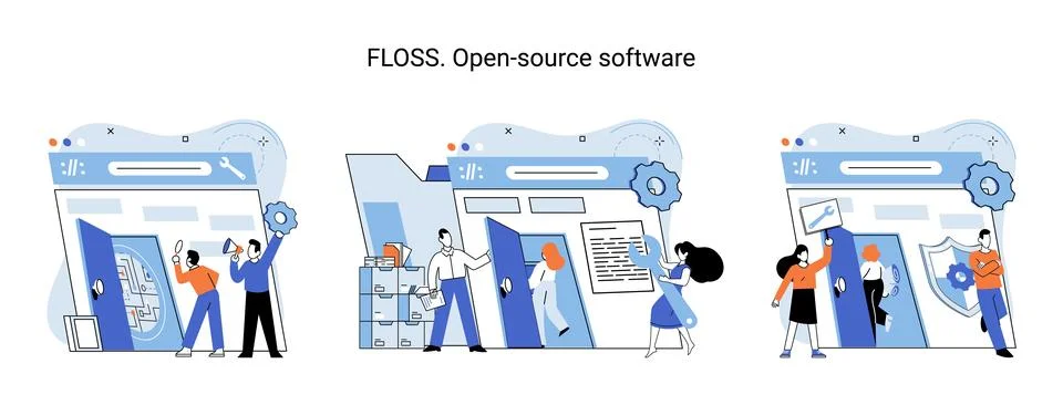 FLOSS open source software. Free product anyone can freely redistribute modify 스톡 일러스트