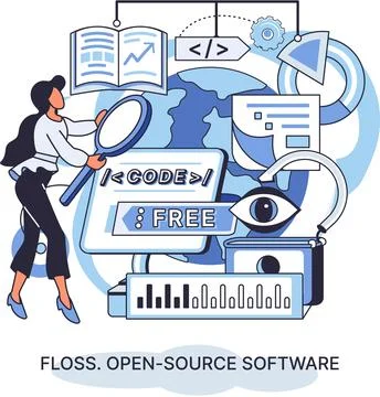 FLOSS open source software. Free product anyone can freely redistribute modify Stock Illustration