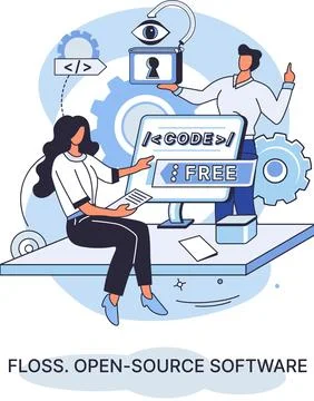 FLOSS open source software. Free product anyone can freely redistribute modify Stock Illustration