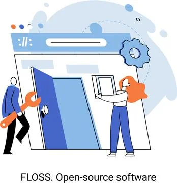 FLOSS open source software. Free product anyone can freely redistribute modify Stock Illustration
