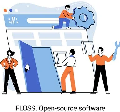 FLOSS open source software. Free product anyone can freely redistribute modify 스톡 일러스트