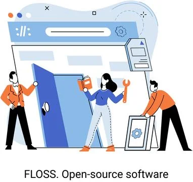 FLOSS open source software. Free product anyone can freely redistribute modify Stock Illustration