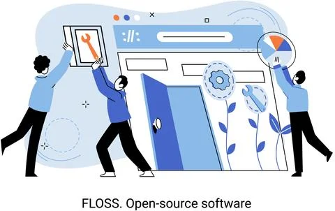 FLOSS open source software. Free product anyone can freely redistribute modify Stock Illustration