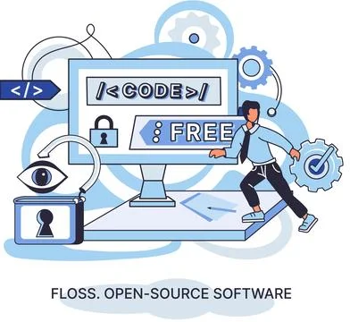 FLOSS open source software. Free product anyone can freely redistribute modify Stock Illustration