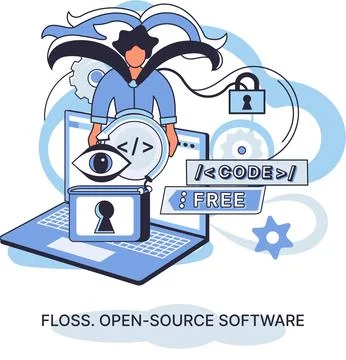 FLOSS open source software. Free product anyone can freely redistribute modify Stock Illustration